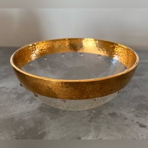 22 K Gold Rim w/ Raised Dots Rippled Clear Glass Small Bowl NEW